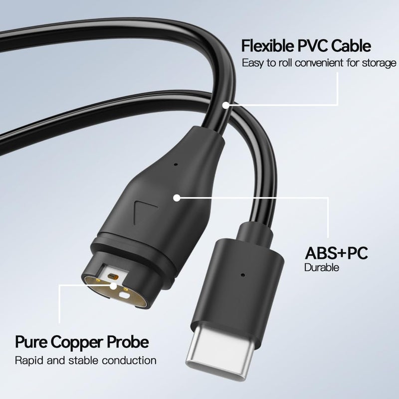 AWINNER Compatible with Garmin Watch Charger, USB-C Cable, 3ft, 2-Pack, Black - Image 4